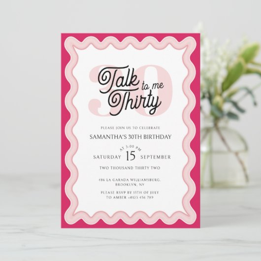 Praat Dertig tegen me Roze Curvy Retro 30e Verjaar Kaart (Staand voorkant)
