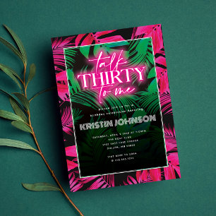 Praat Dertig tegen Mij Neon Roze Tropisch 30e Verj Kaart