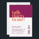 Praat Dertig tegen mij Paarse & Oranje 30e Verjaar Kaart<br><div class="desc">Vier het kleedje van 30 in stijl met onze gedurfde en trendy 'Talk thirty to me' 30ste verjaardagsuitnodiging. Dit opvallende minimalistische ontwerp heeft een opvallende oranje en paarse kleurencombinatie die een vleugje verfijning toevoegt aan uw mijlpaalviering. Onze zorgvuldig opgestelde uitnodiging vat de essentie van het ingaan van een nieuw decennium...</div>
