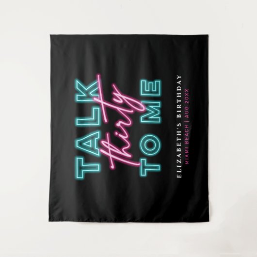 Praat Dertig Tegen Mij Vies 30 Neon Blauw & Roze Wandkleed (Voorkant)