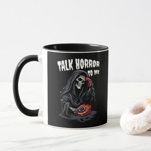PRAAT HORROR TEGEN ME GRIM REAPER RODE TELEFOON MOK (Met donut)