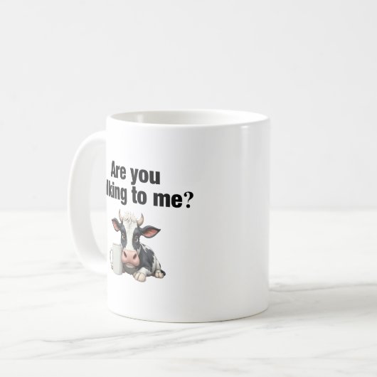 Praat je tegen me? Grappige Koe Koffiemok (Voorkant links)