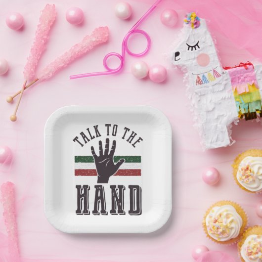 Praat met de Hand Distressed Hand Humor Papieren Bordje (Feest)