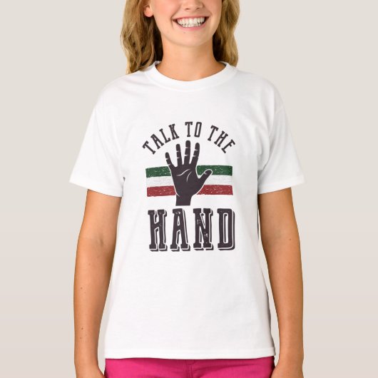 Praat met de Hand Distressed Hand Humor T-shirt (Voorkant)
