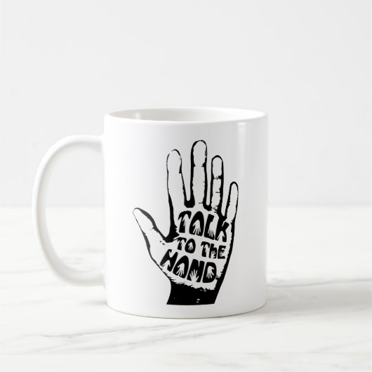 Praat met de hand van de Mok Koffie (Links)