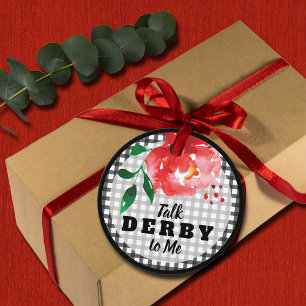 Praat met Derby Me Red Rose op Gingham Bedankjes Labels