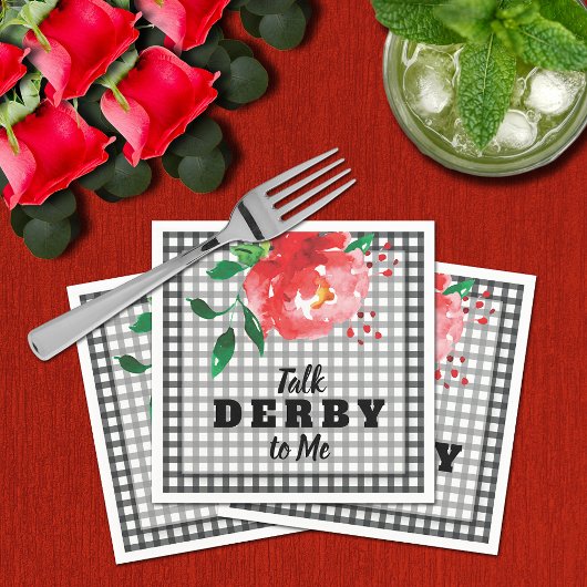 Praat met Derby Me Red Rose op Gingham Servet