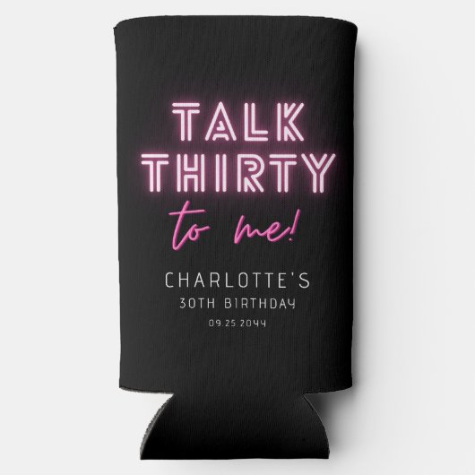 Praat met mij over 30e verjaardag Neon Pink Seltzer Blikjeskoeler (Achterkant)