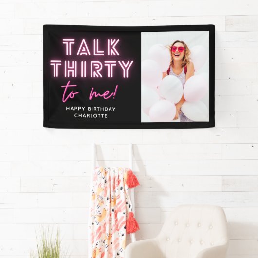 Praat met mij over 30e verjaardag Neon Pink Spandoek (Insitu)