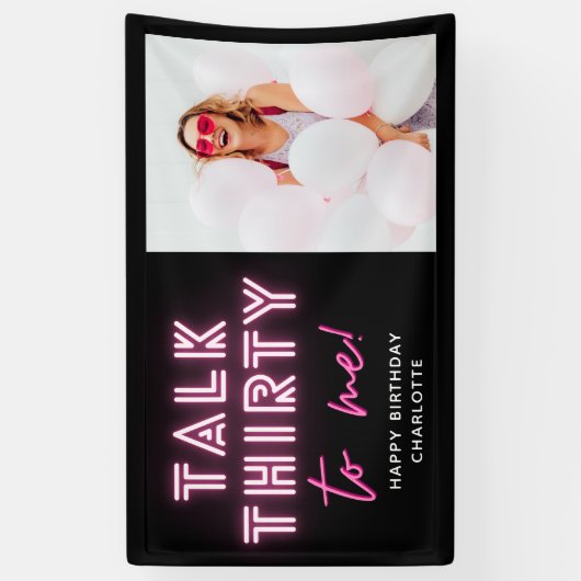 Praat met mij over 30e verjaardag Neon Pink Spandoek (Verticaal)