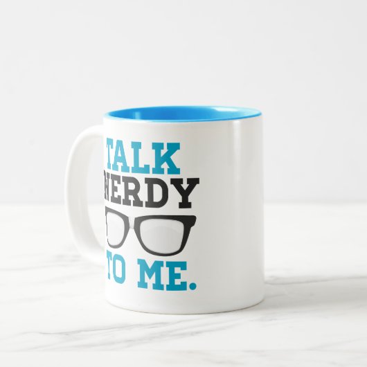 Praat Nerdy tegen me Funny Spectacles Tweekleurige Koffiemok (Voorkant links)