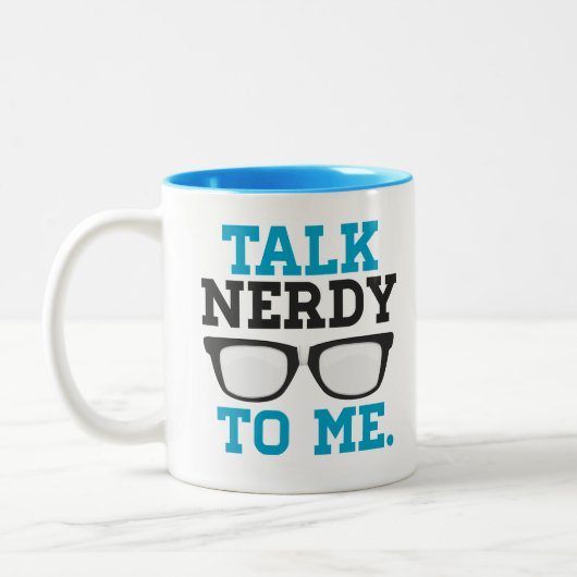 Praat Nerdy tegen me Funny Spectacles Tweekleurige Koffiemok (Links)