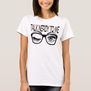 Praat nerdy tegen me Geek bril knipogen oog Paarse T-shirt