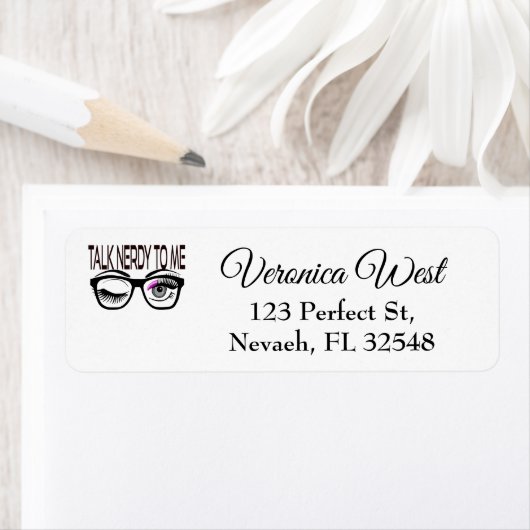 Praat nerdy tegen me Geek bril knipogen oog roze Etiket (Insitu)