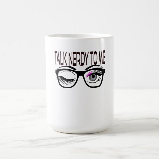 Praat nerdy tegen me Geek bril knipogen oog roze Magische Mok (Midden)