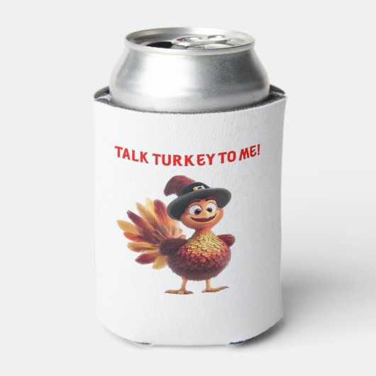 Praat Turkije Met Mij Grappig Thanksgiving-ontwerp Blikjeskoeler (Blikje Voorkant)