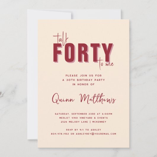 Praat veertig tegen me | 40ste verjaardagsfeestje kaart (Voorkant)
