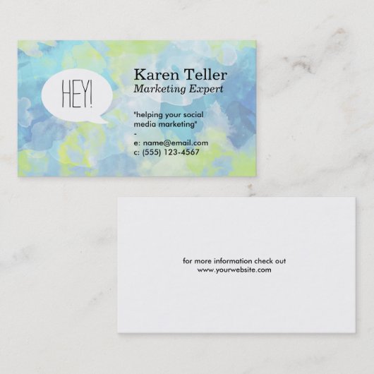 Praatballon | Blauwe Groene Verf Achtergrond Visitekaartje (Voorkant / Achterkant)