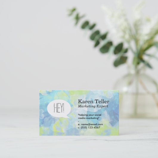 praatbel | Blauw Groen Verf Achtergrond Visitekaartje (Staand voorkant)