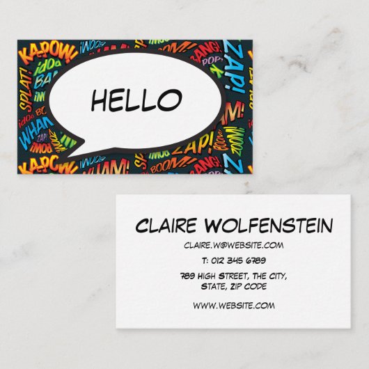 Praatwolk Fun Retro Stripboek Visitekaartje (Voorkant / Achterkant)
