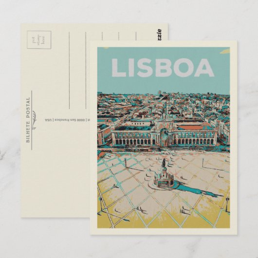 Praça do Comercio Illustratie, Lissabon Briefkaart (Voorkant / Achterkant)