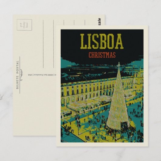 Praça do Comercio in Lissabon tijdens Kerstmis Briefkaart (Voorkant / Achterkant)