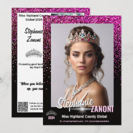 Pracht Autograafkaart Koninklijk Roze Glitter QR-c Kaart