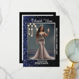 Pracht Foto Bedankkaart Koninklijk Blauwe Glitters