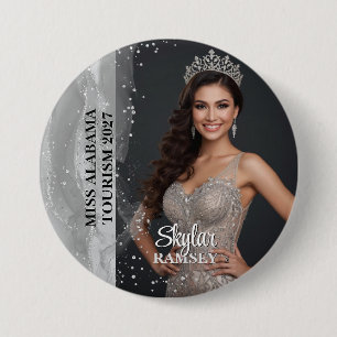 Pracht Foto Knop - Zilveren Storm Speld Pageants Ronde Button 7,6 Cm