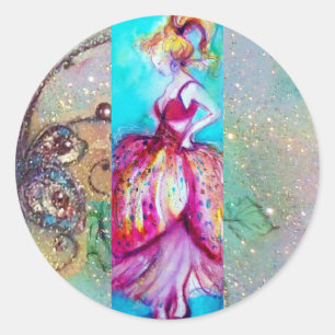 PRACHT IN ROZE JURK / Magische Vlinderplant Ronde Sticker