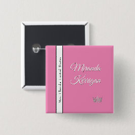 Pracht Sjerp Knop Speld | Roze Achtergrond Kroon Vierkante Button 5,1 Cm