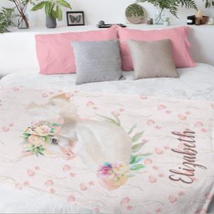 Prachtege Toverachtige Eenhoorn Roze Bloem Fleece Deken