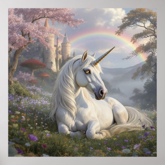 Prachtegeenhoorn, Kasteel en Regenboog  Poster (Voorkant)