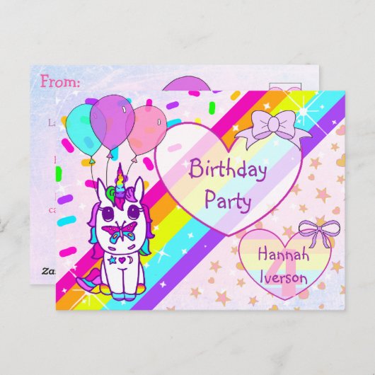 Prachtegehoorn met vlinder, regenboog, glitters briefkaart (Voorkant / Achterkant)