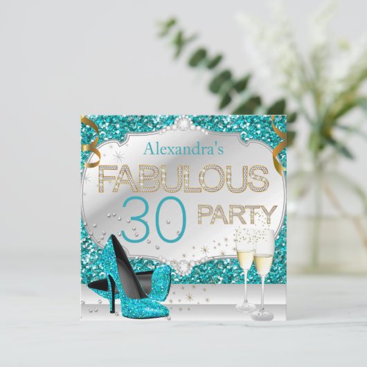 Prachtig 30 Teal Glitter Glamour Verjaardagsfeestj Kaart (Staand voorkant)