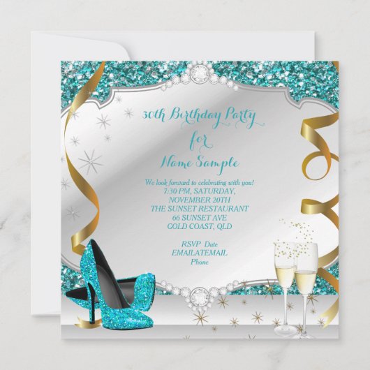 Prachtig 30 Teal Glitter Glamour Verjaardagsfeestj Kaart (Achterkant)