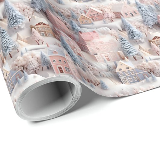 Prachtig 3D feestelijk kerstdorp Cadeaupapier (Rol Hoek)