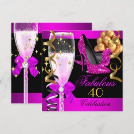 Prachtig 40ste hete roze zwarte champagnefeest kaart