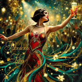Prachtig 50 1920 Art deco flapper Smaragd Rood Kaart