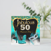 Prachtig 50 Masquerade Feest Teal Goud Kaart (Staand voorkant)