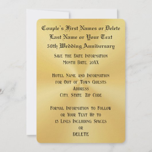 Prachtig, 50ste bruiloft Jubileum Save the Date, Kaart (Achterkant)