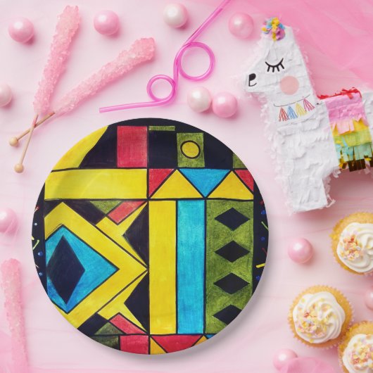 Prachtig abstract ontwerp in driehoeken en vierkan papieren bordje (Feest)