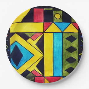 Prachtig abstract ontwerp in driehoeken en vierkan papieren bordje