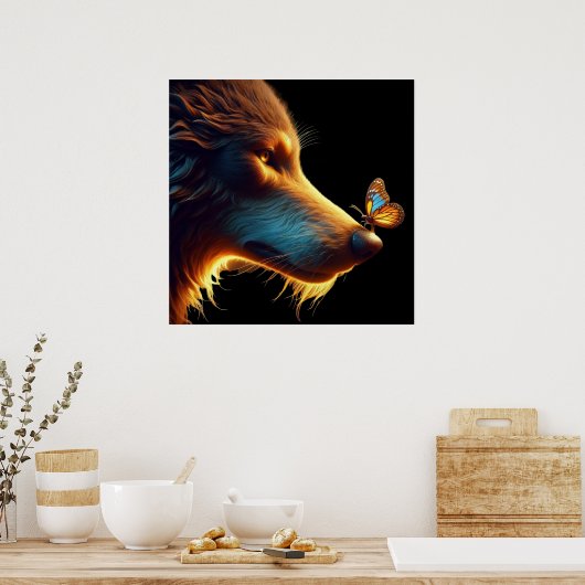 Prachtig afbeelding van Wolf en Butterfly met acht Poster (Keuken)