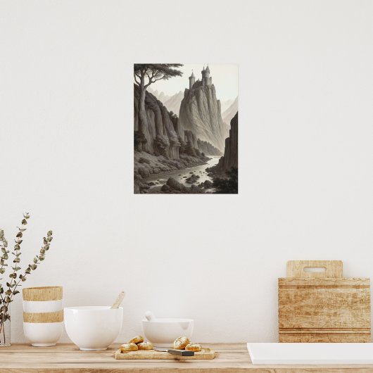 Prachtig artistiek middeleeuws landschap poster (Keuken)