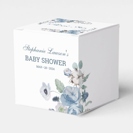 Prachtig Asblauw bloemig Baby shower Bedankdoosjes (Voorkant Zijde)