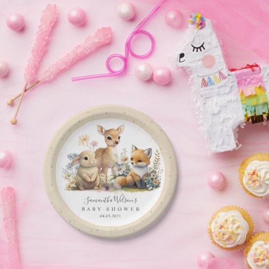 Prachtig Baby Bunny Deer Fox Floral Baby shower Papieren Bordje (Feest)