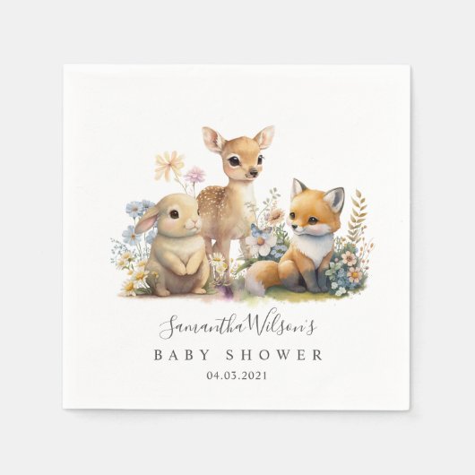 Prachtig Baby Bunny Deer Fox Floral Baby shower Servet (Voorkant)