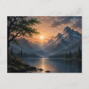 Prachtig bergmeer zonsondergang canvas wandkunst briefkaart