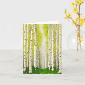 Prachtig berkenboom bos landschap kaart (Gele Bloem)